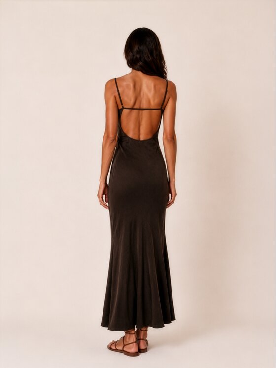 Hottie Hot Hottie Hot Sukienka koktajlowa MARGO cupro Brązowy Slim Fit