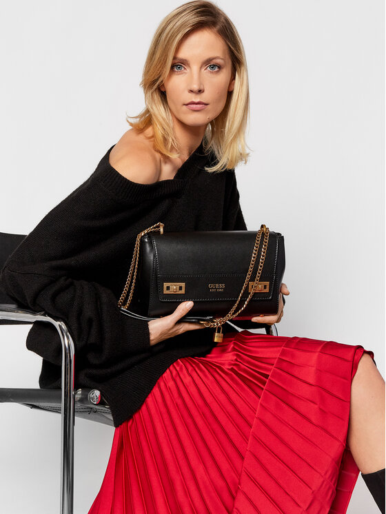 Guess Guess Ročna torba Katey Flap Shoulder Bag HWVB78 70190 Črna