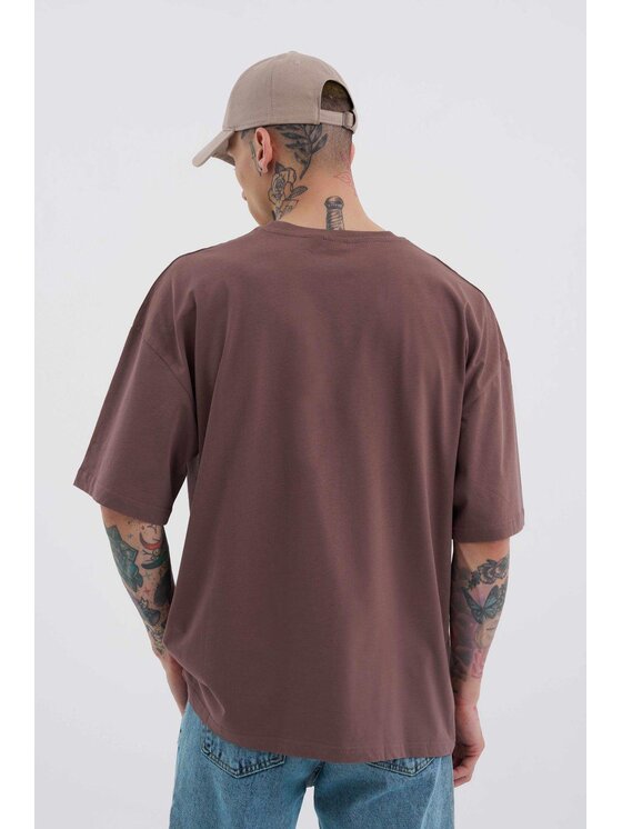 MyStars MyStars T-Shirt Koszulka Z Krótkim Rękawem Oversize Męska Ciemna Brązowa Machinist Duck Kaczka M Brązowy Oversize