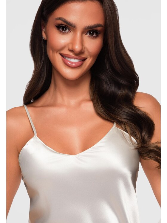 Ombre Ombre Koszula nocna LW-NWNG-0118 Écru Regular Fit