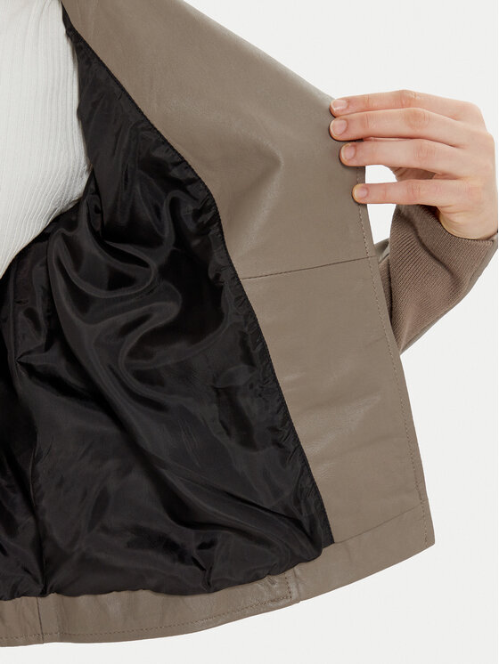 YAS YAS Μπουφάν δερμάτινο Sophie 26018510 Γκρι Regular Fit