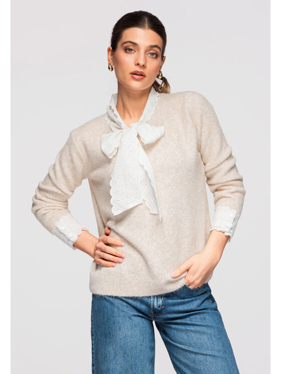 Ombre Ombre Sweter OW-SWSW-0107 Beżowy Regular Fit