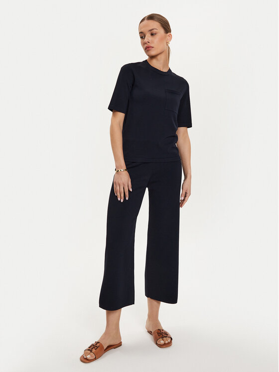 Max Mara Leisure Max Mara Leisure Bavlnené nohavice Grembo 24263360 Tmavomodrá Relaxed Fit