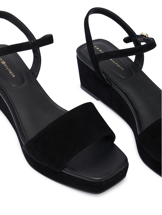 Tommy Hilfiger Tommy Hilfiger Sandały Suede Wrapped Mid Wedge FW0FW09235 Czarny