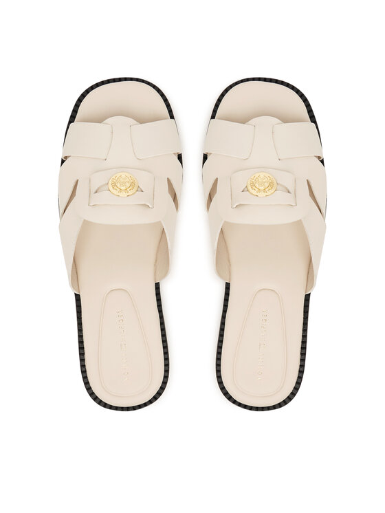 Tommy Hilfiger Tommy Hilfiger Plätud Leather Crest Square Toe Sandals FW0FW09126 Kreemjas