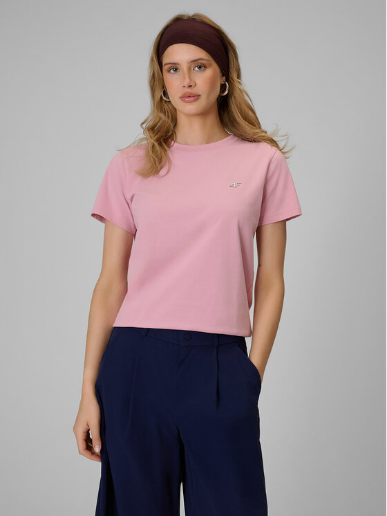 4F 4F T-Shirt BASIC+ Różowy jasny Regular Fit