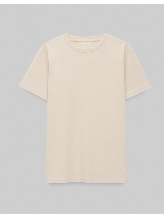 Borgio Borgio T-Shirt milan_ecru Biały Slim Fit