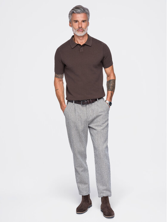 Ombre Ombre Polo OM-POSS-0178 Brązowy ciemny Regular Fit