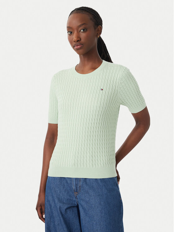 Tommy Hilfiger Pulover WW0WW41787 Verde deschis Regular Fit