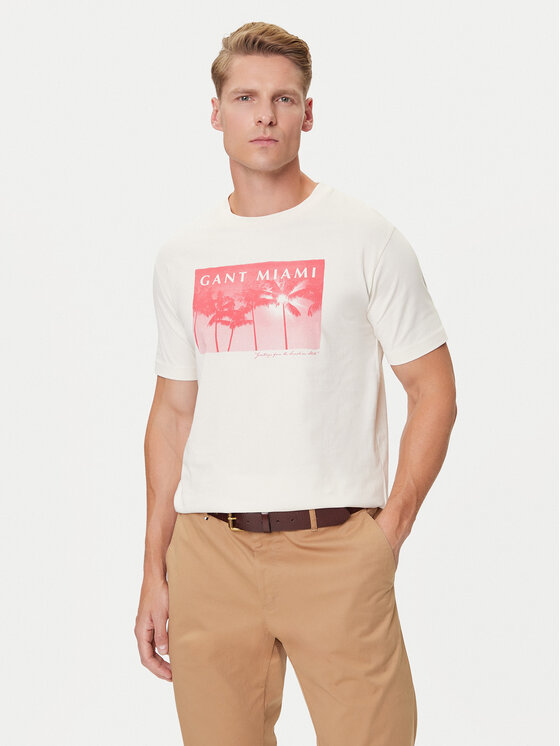 Gant Gant T-krekls 2003342 Écru Regular Fit