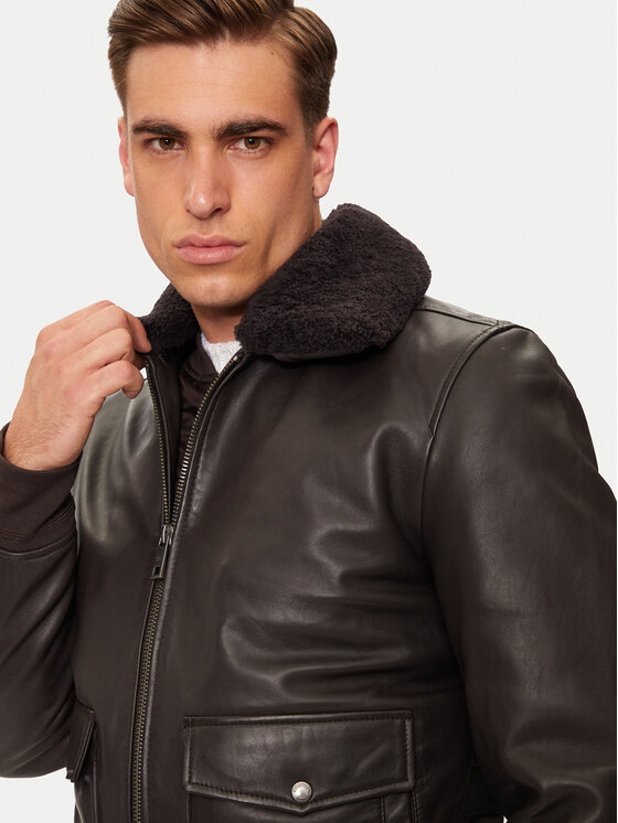 Milestone Milestone Μπουφάν δερμάτινο Fabio 431073 21075 Καφέ Regular Fit