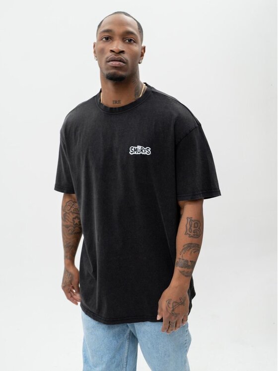Smerfy Smerfy T-Shirt Szeroka Luźna Papa Ewolucja 121525 Czarny Oversize