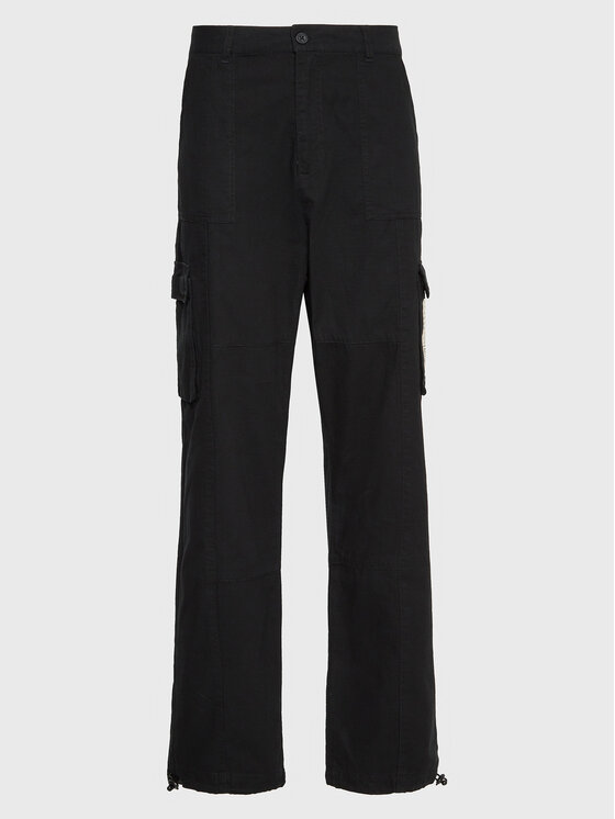 Karl Kani Karl Kani Hlače iz tkanine Rubber Signature 6002507 Črna Relaxed Fit