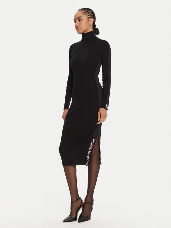 Elisabetta Franchi Sukienka dzianinowa AM-03S-56E2-V390 Czarny Slim Fit