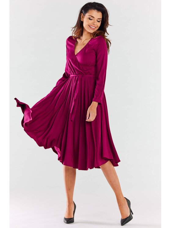Awama Awama Sukienka letnia A471 Bordowy Basic Fit