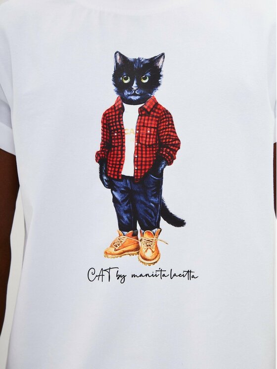 CAT by maniita lacitta CAT by maniita lacitta T-Shirt Printed men's t-shirt with CAT Biały Regular Fit