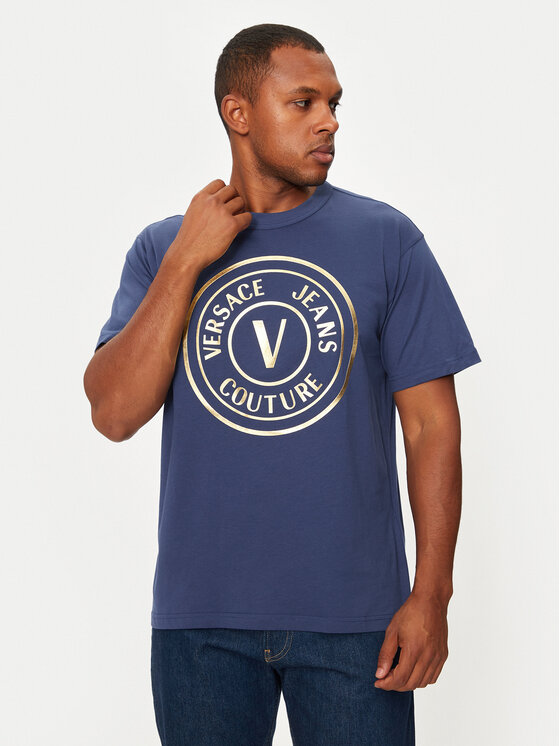 Versace Jeans Couture Tričko 77GAHT01 Tmavomodrá Regular Fit