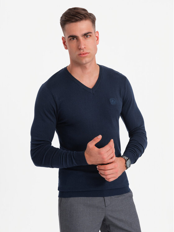 Ombre Ombre Sweter OM-SWBS-0107 Granatowy Regular Fit