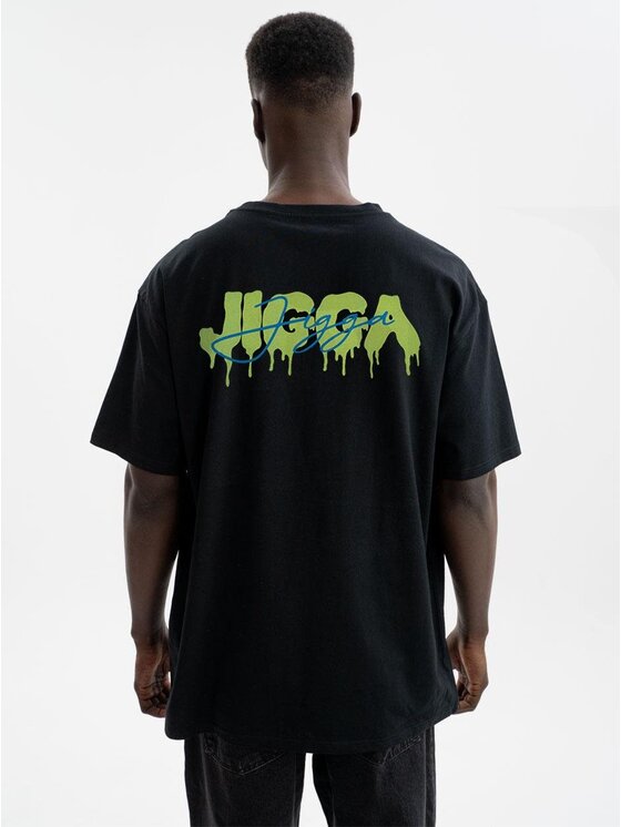 Jigga Wear Jigga Wear T-Shirt Koszulka Z Krótkim Rękawem Oversize Męska Czarna / Zielona Jigga Wear Back Melt 2XL Czarny Oversize
