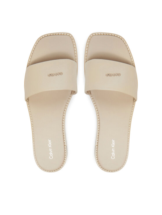Calvin Klein Calvin Klein Klapki Flat Sandal Square Hf Lth HW0HW02652 Beżowy