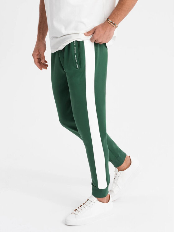 Ombre Ombre Spodnie dresowe OM-PASK-0229 Zielony Regular Fit
