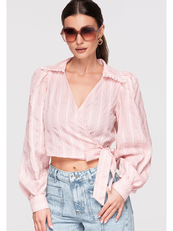 Ombre Ombre Bluzka OW-TS-E0029 Różowy Slim Fit