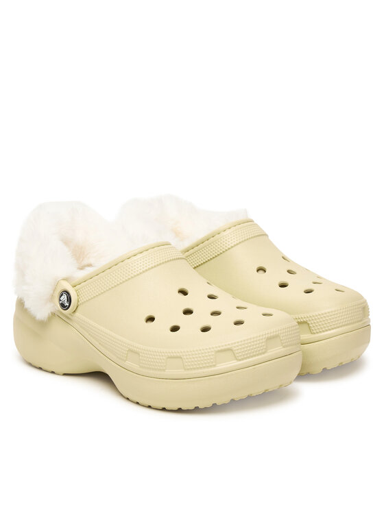 Crocs Crocs Klapki Classic Platform Fuzz Lined Clog 212854 Beżowy