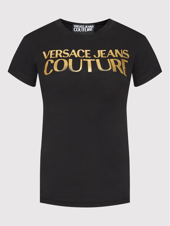 Versace Jeans Couture Versace Jeans Couture Tričko Logo Thick Foil 72HAHT01 Čierna Regular Fit