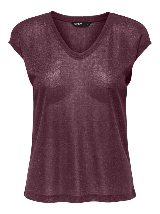 ONLY ONLY T-Shirt Silvery 15136069 Bordowy Loose Fit