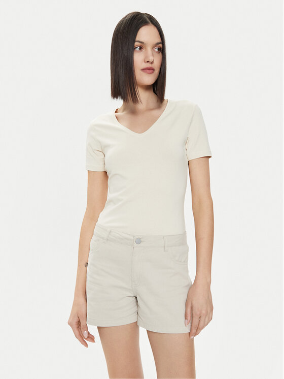 4F 4F Tričko 4FWSS24TTSHF1359 Écru Slim Fit