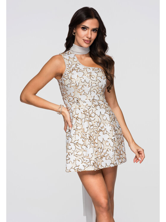 Ombre Ombre Sukienka wieczorowa LA-OM-DLR263 Biały Regular Fit