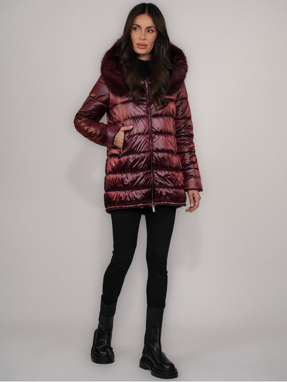FAN LEATHER FAN LEATHER Kurtka puchowa Puchowa z Kapturem 88 Bordowy Loose Fit