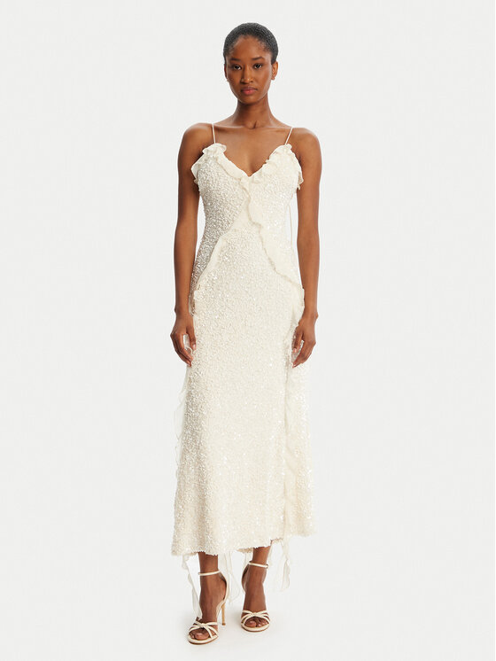 BARDOT Sukienka koktajlowa Marsella Ruffle 59338DB1 Écru Regular Fit