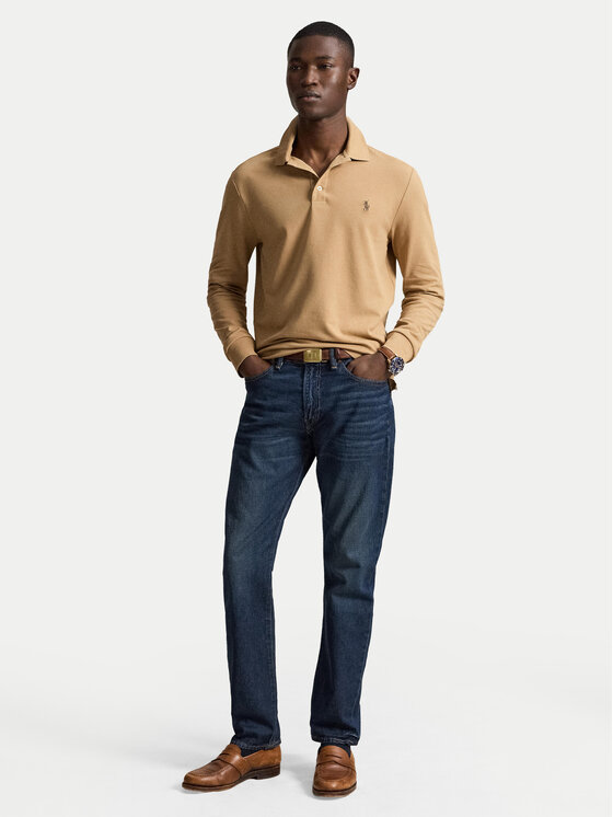 Polo Ralph Lauren Polo Ralph Lauren Тениска с яка и копчета 710955081500 Тъмнобежов Slim Fit