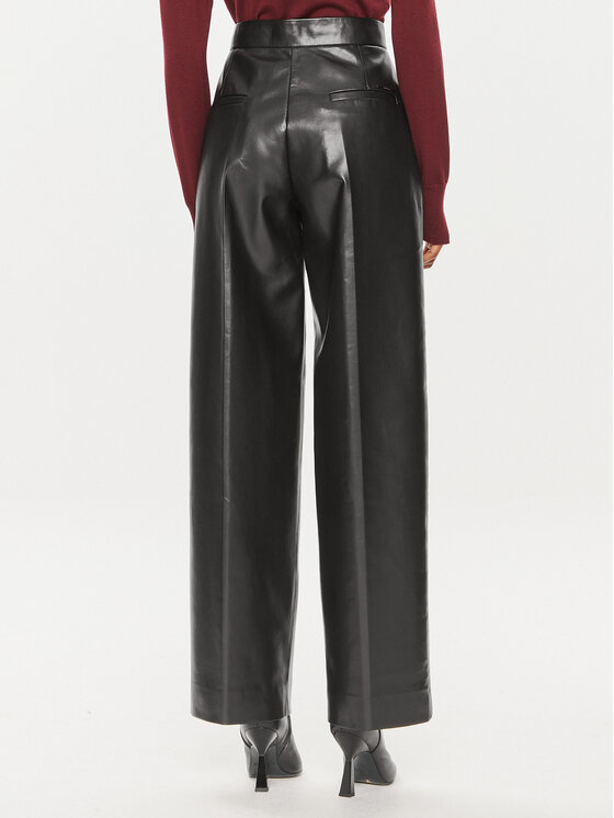 Calvin Klein Calvin Klein Ādas bikses K20K207083 Melns Straight Leg