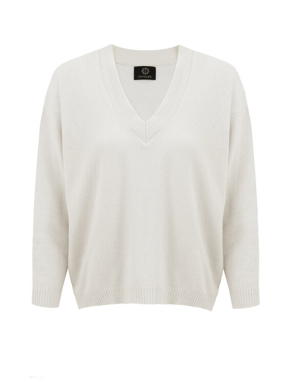 Entelier Entelier Sweter dekolt w serek Écru Comfortable Fit