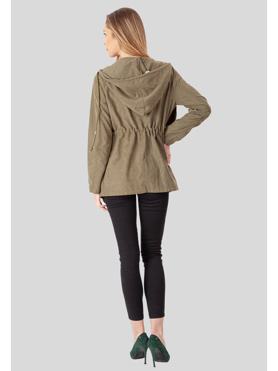 Perso Perso Kurtka przejściowa wiązany z kapturem Khaki Slim Fit