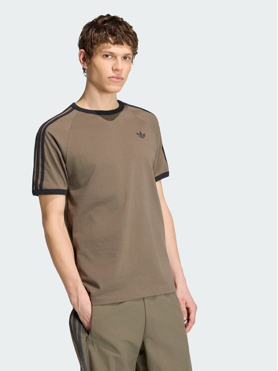 adidas adidas T-Shirt 3-Stripes Brązowy Regular Fit