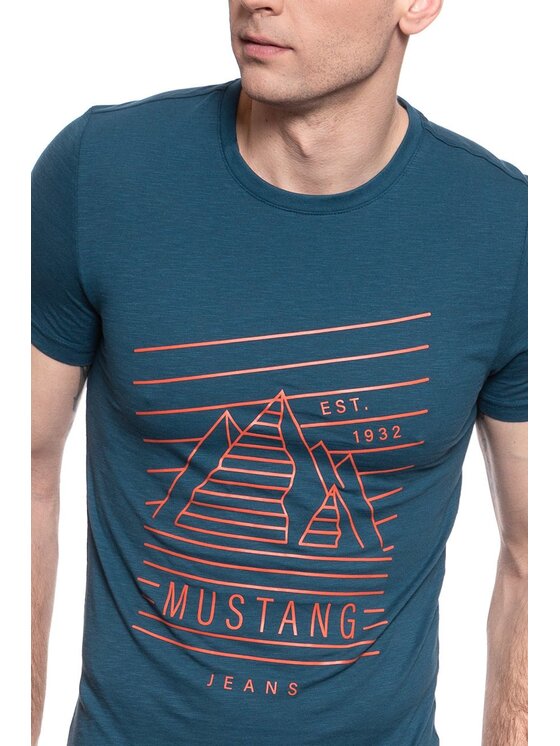 Mustang Mustang T-Shirt AARON C PRINT Niebieski Slim Fit