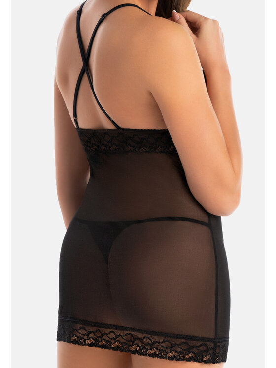 Teyli Teyli Koszula nocna z koronką Inni Czarny Slim Fit