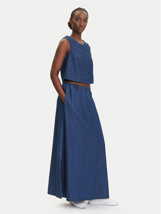 Pieces Pieces Džínová sukně Tenim 17157939 Tmavomodrá Regular Fit