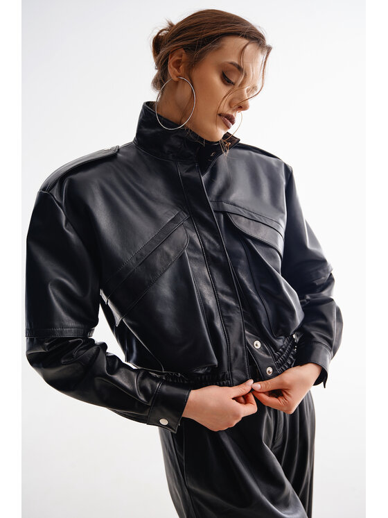 Mimika Mimika Kurtka skórzana bomber n^7 absolute black Czarny Relaxed Fit