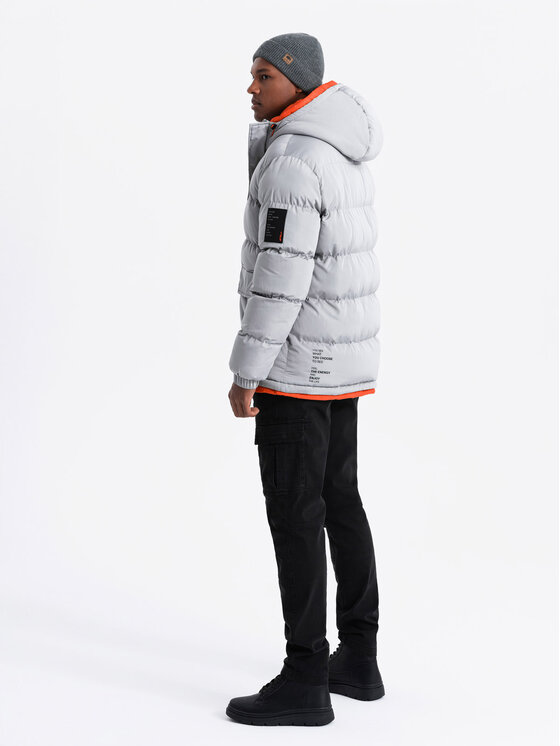 Ombre Ombre Kurtka puchowa OM-JAHP-0208 Szary Regular Fit