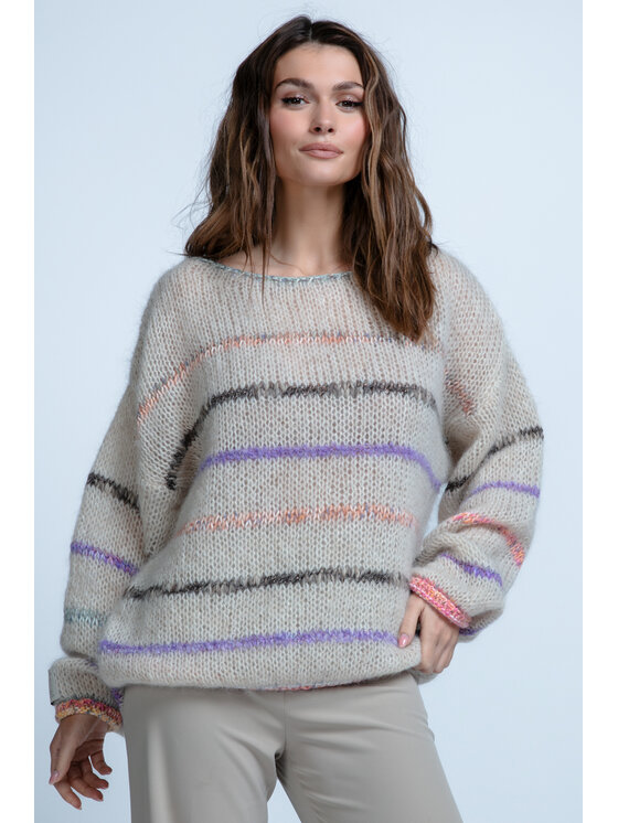 Fobya Fobya Sweter F1844 Beżowy Regular Fit