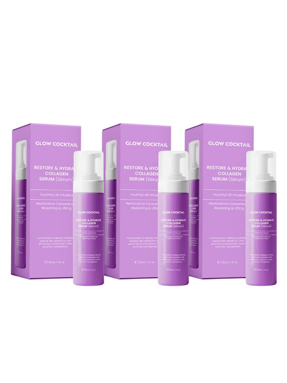 Glow Cocktail Glow Cocktail 3 x serum kolagenowe Restore & Hydrate 30 ml Zestaw do pielęgnacji skóry