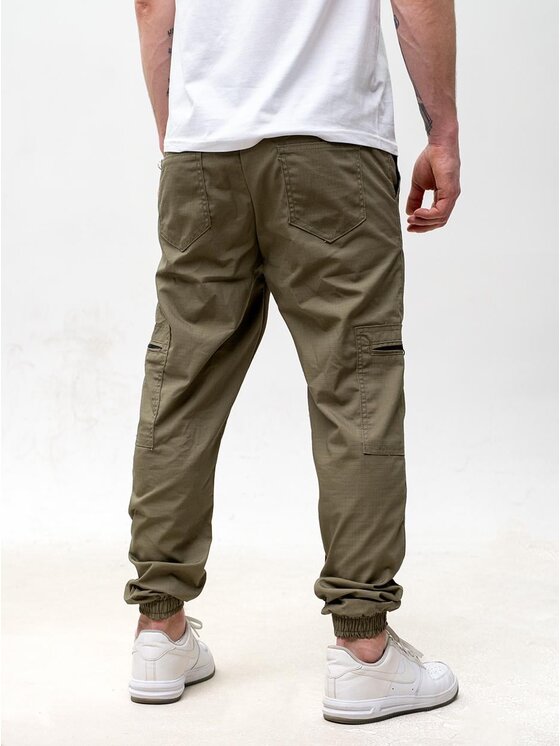 Jigga Wear Jigga Wear Spodnie materiałowe Ripstop oliwkowe 6 kieszeni 128286 Zielony Regular Fit
