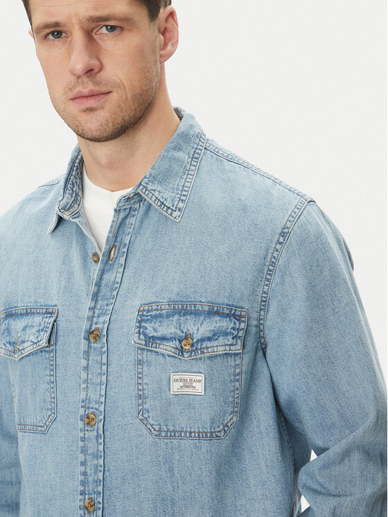 Guess Jeans Guess Jeans džinsiniai marškiniai M5GH56 D5M82 Mėlyna Regular Fit