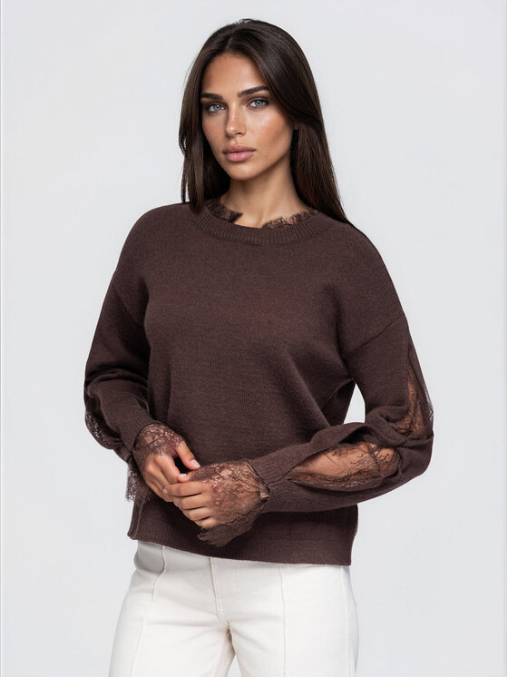 Ombre Ombre Sweter OW-SW-E0065 Brązowy Relaxed Fit