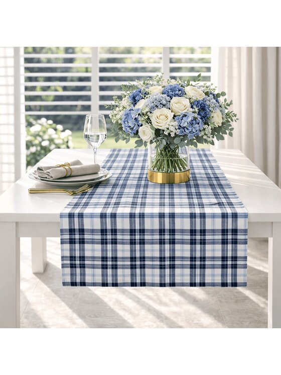 Roseberry Home Roseberry Home Bieżnik Blue Plaid Niebieski