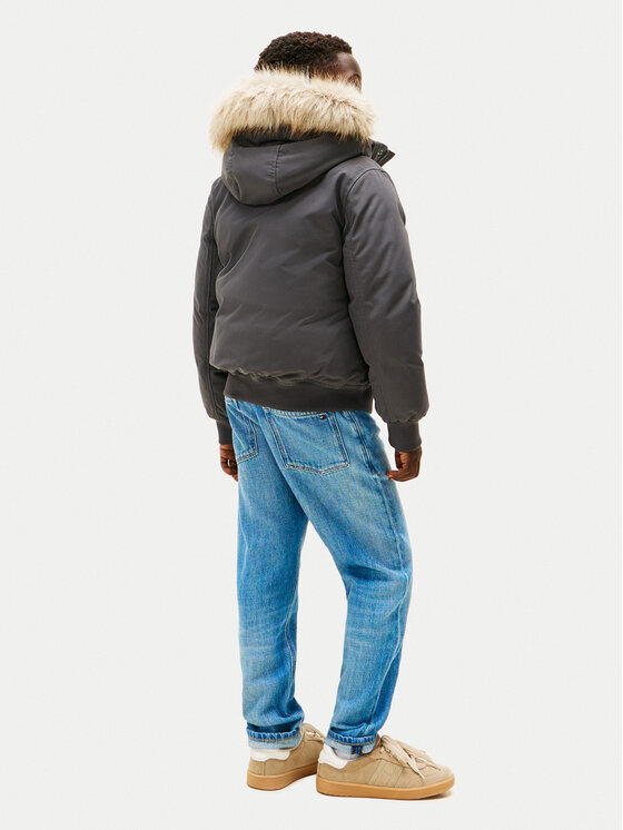 Tommy Hilfiger Tommy Hilfiger Geacă de iarnă Hooded Fake Fur Bomber KB0KB09887 Gri Regular Fit